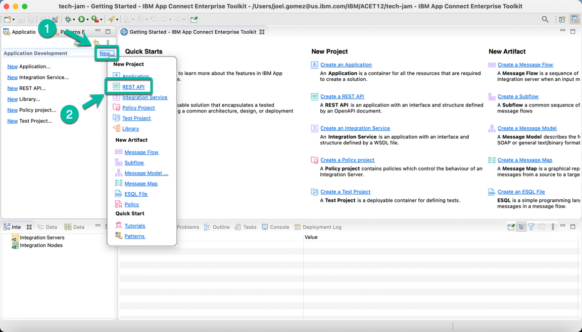 ACE Toolkit REST API with MQ Step 1