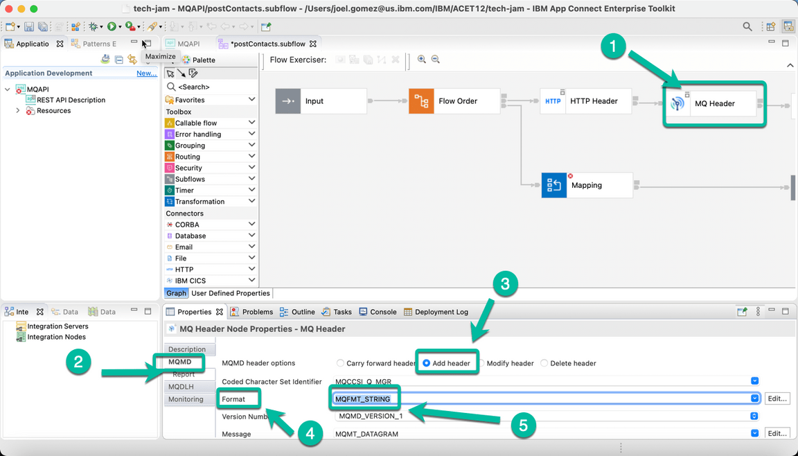 ACE Toolkit REST API with MQ Step 9